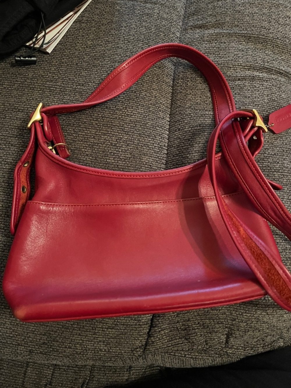Coach Vintage Legacy Bag  Red Leather Shoulder Bag with Gold Hardware
